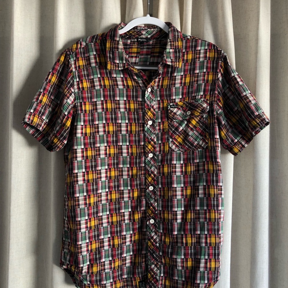 LRG Short-Sleeve Plaid Button-Down Shirt - Red, Yellow, Green